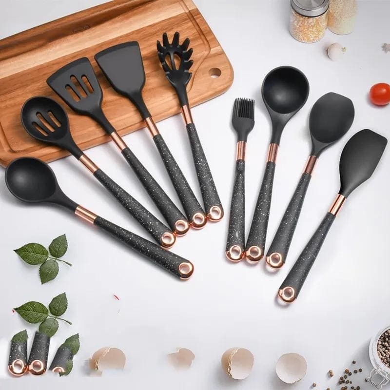 Kit Utensílios de Cozinha Silicone 10 Peças Com Organizador Rosé Mahaos