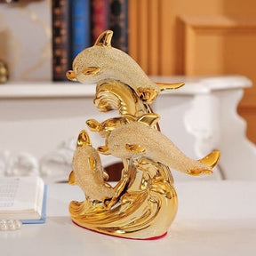 Decoração de Mesa de Luxo Cerâmica Estátua de Golfinhos Mahaos