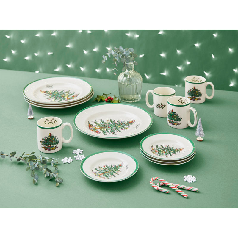 Conjunto Spode Christmas Tree com 12 Peças (4 Pratos de Jantar / 4 Pratos de Sobremesa / 4 Canecas)