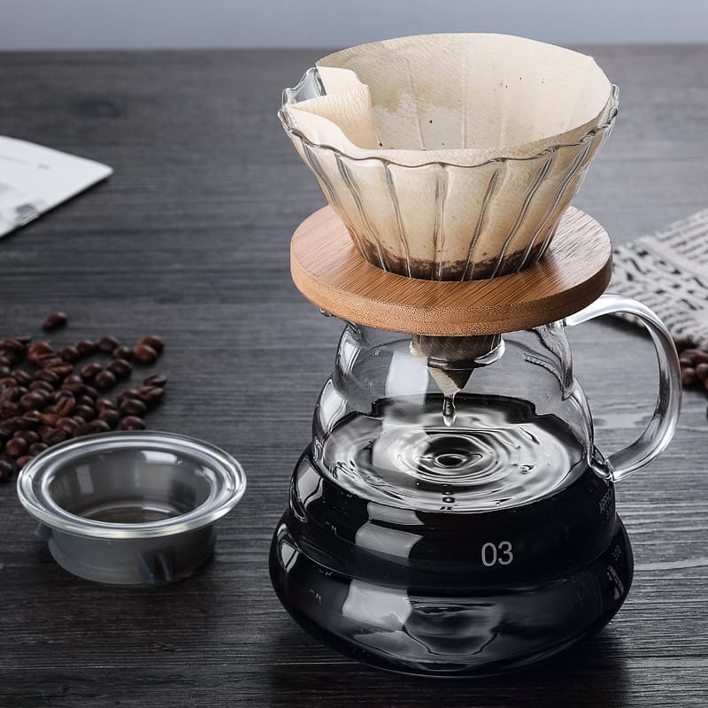 Bule de Café de Vidro Borossilicato com Coador de Café tipo Hario V60