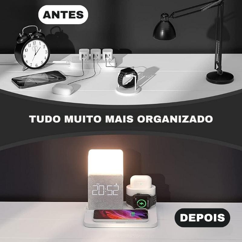 Carregador por Indução Luminária de Mesa e Despertador Mahaos