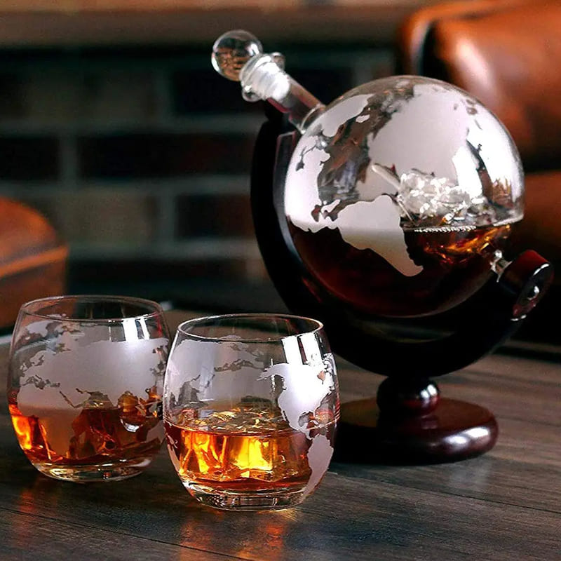 Decanter Whisky Globo Conjunto Recipiente de Vidro Mahaos