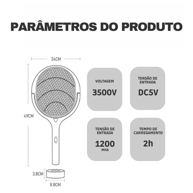 Raquete Elétrica Armadilha Mata Mosquito Mahaos