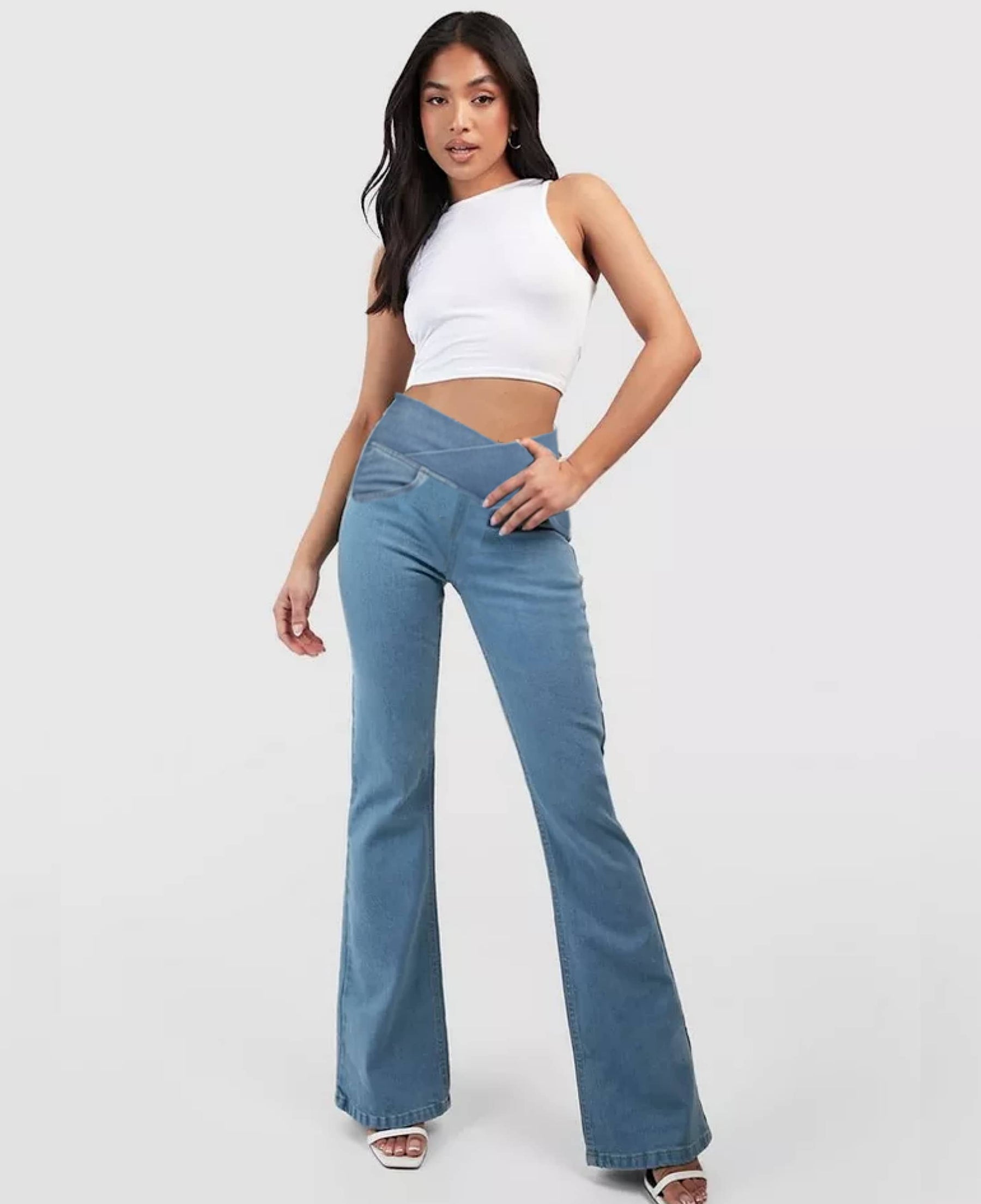 Calça Jeans Mab Wide Leg - Cintura Alta Cruzada