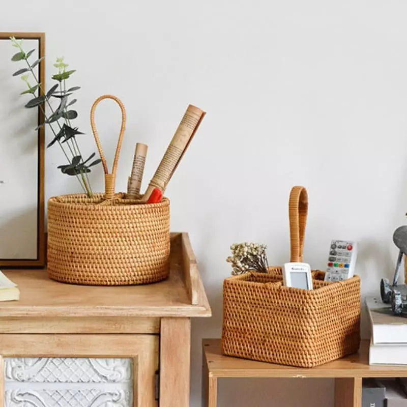 Cesta de Armazenamento de Vime em Rattan Feita a Mão Mahaos