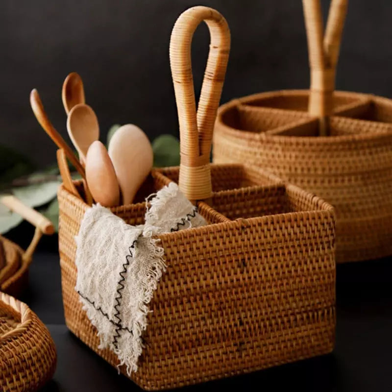 Cesta de Armazenamento de Vime em Rattan Feita a Mão Mahaos