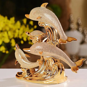 Decoração de Mesa de Luxo Cerâmica Estátua de Golfinhos Mahaos